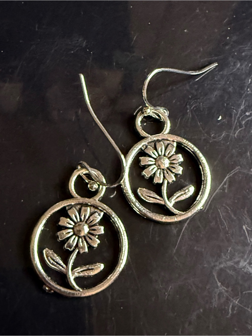 Silver Daisy Circle Drop Earrings - Women Jewelry